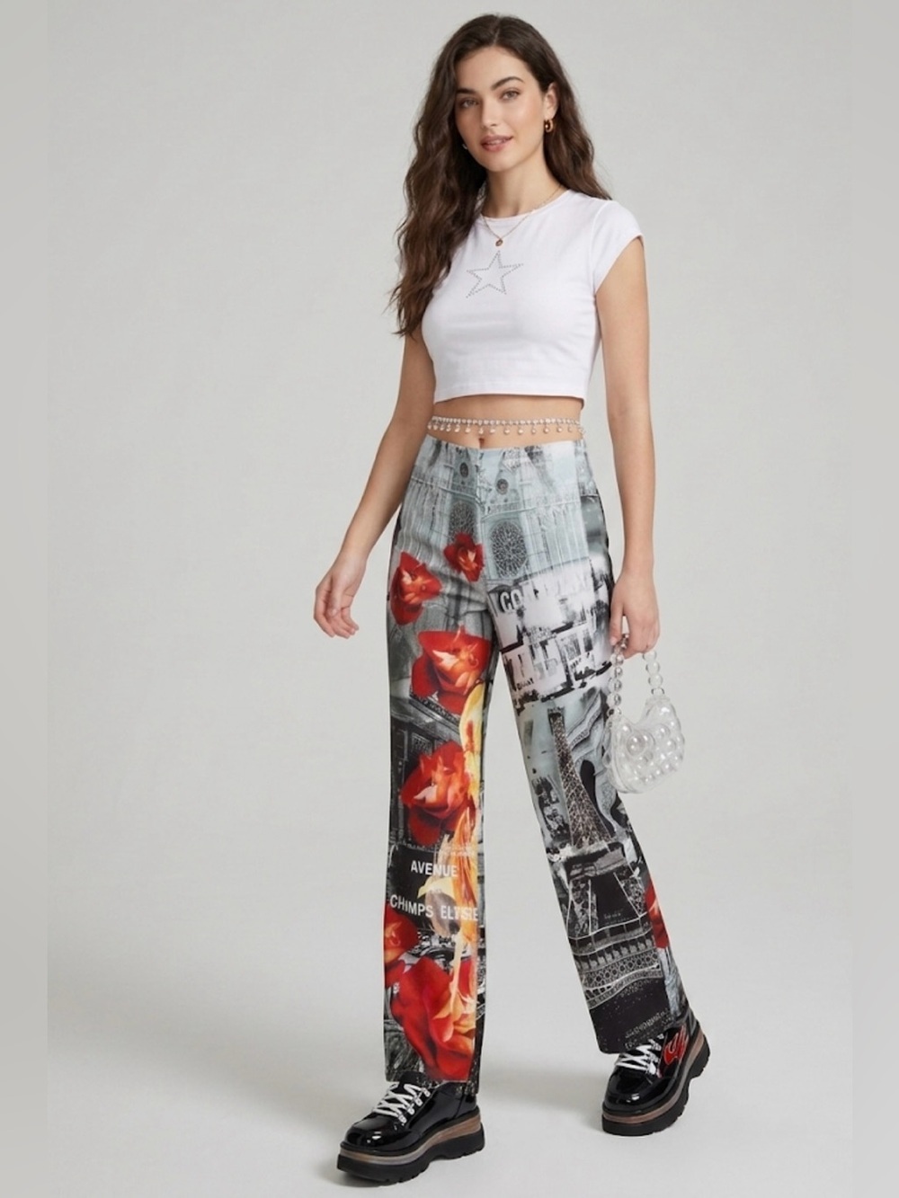 Vintage Y2K paris wide leg Eiffel Tower/ floral pants.